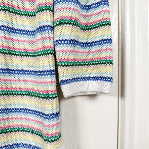 Talbots Size M White Colorful Stripe Sweater Zip Shoulder 3/4 Sleeve Pul… - Picture 5 of 7